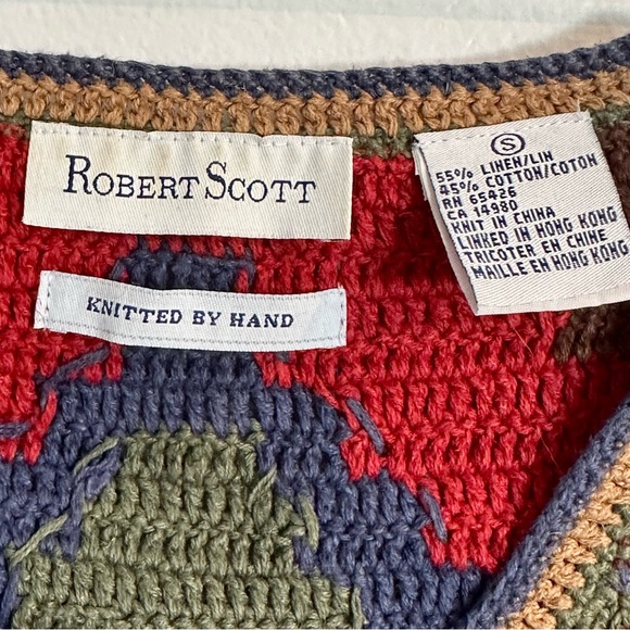 Robert Scott Southwest Cowboy Boho Western Linen Blend Hand Knit Vest Sz Small - Picture 3 of 13